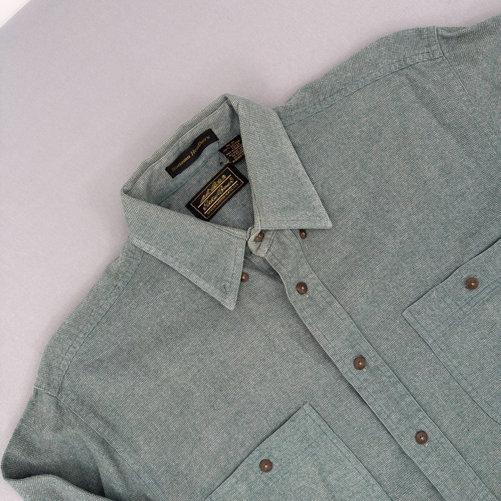 Vintage Eddie Bauer Shirt Mens Large Green Sonoma Heathers Button Down 90s